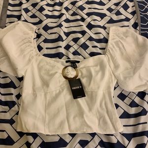 White balloon sleeve top